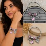 Pembe Kelebek ve Fiyonk Figürlü Charm Bileklik