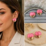 Pembe Mineli Gold Kalp Küpe