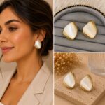 Beyaz Taş Görünümlü Geometrik Gold Küpe