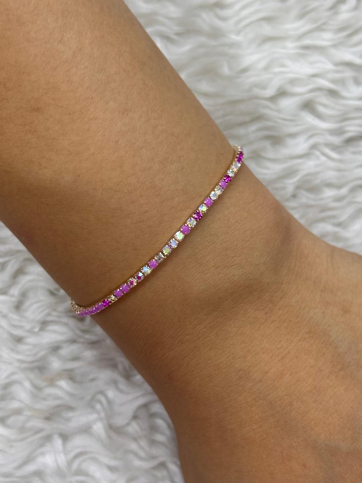 whatsapp-image-2026-07-07-at-18-10.jpg Rose Gold Renk Fuşya Zirkon Taşlı İnce Su Yolu Bileklik - Görsel 1