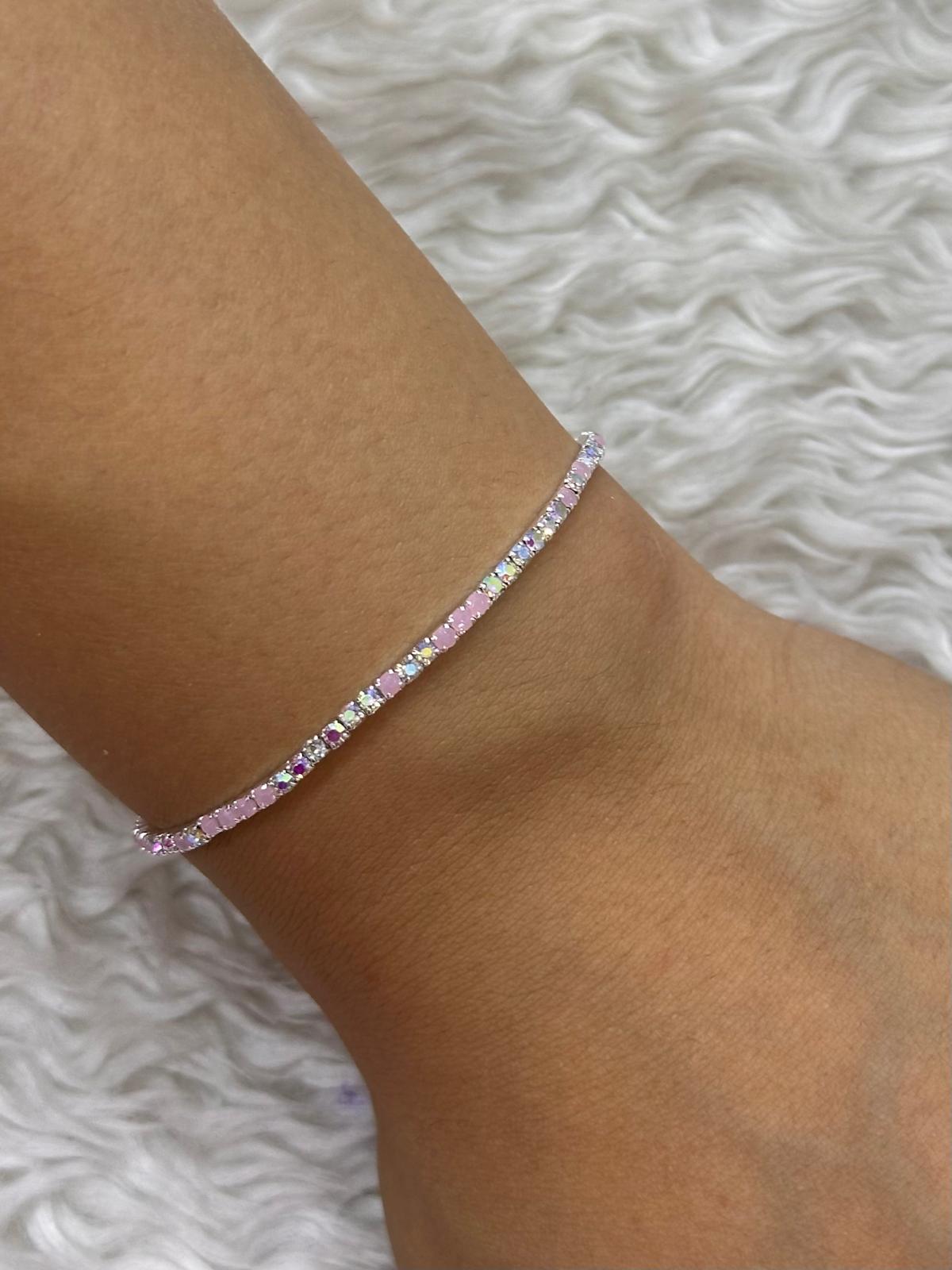 whatsapp-image-2026-07-07-at-18-11.jpg Silver Renk Pembe Zirkon Taşlı İnce Su Yolu Bileklik - Görsel 1