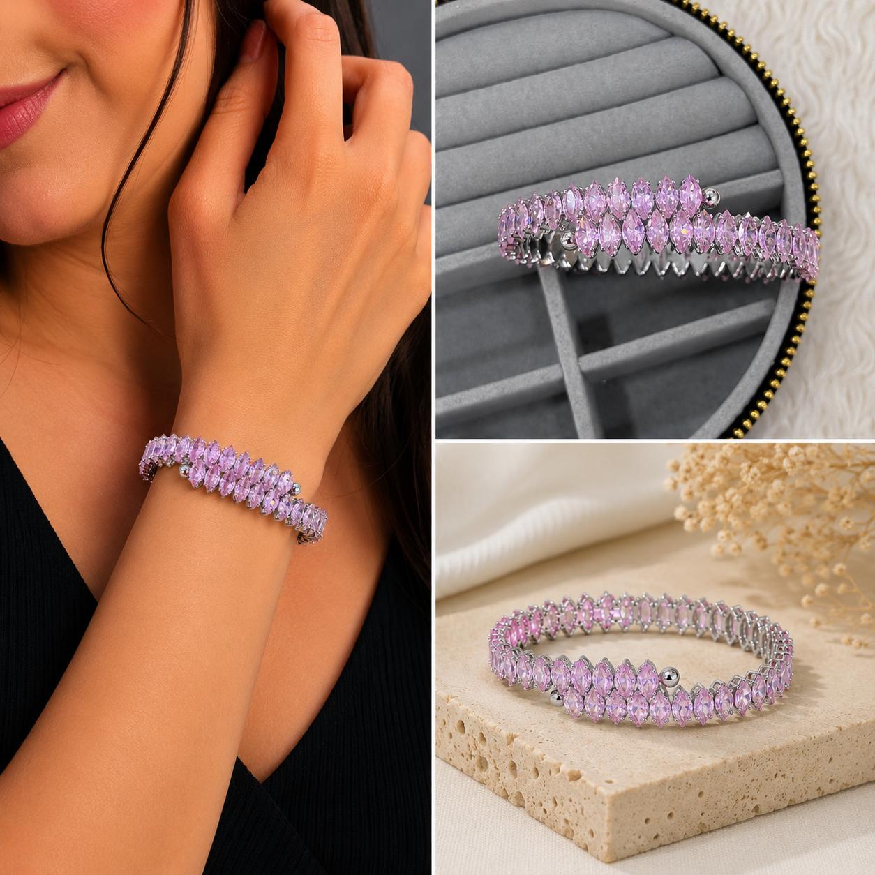 whatsapp-image-2026-07-08-at-09-2.jpg Pembe Zirkon Taşlı Silver Renk Su Yolu Kelepçe Bileklik - Görsel 1