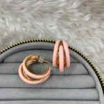 Pembe Mineli Gold Halka Küpe