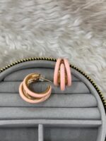 Pembe Mineli Gold Halka Küpe