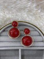 Kırmızı Mineli Gold Geometrik Sallantılı Küpe