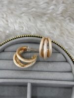 Şampanya Mineli Gold Halka Küpe - Görsel 3