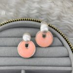 Pembe Mineli Silver Geometrik Küpe