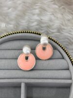 Pembe Mineli Silver Geometrik Küpe