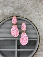 Pembe Mineli Damla Form Kadın Küpe - Görsel 4