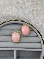 Gold Renk Pembe Mermer Desenli Oval Küpe Kadın Küpe - Görsel 3