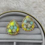 Pastel Çiçek Desenli Damla Form Kadın Küpe