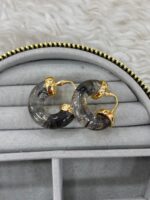 Gold Detaylı Füme Halkalı Kadın Küpe - Görsel 3