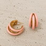 Pembe Mineli Gold Halka Küpe - Görsel 2