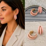 Pembe Mineli Gold Halka Küpe - Görsel 4