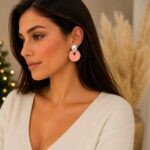 Pembe Mineli Silver Geometrik Küpe - Görsel 2