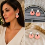Pembe Mineli Silver Geometrik Küpe - Görsel 4