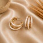Şampanya Mineli Gold Halka Küpe - Görsel 2