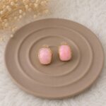 Gold Renk Pembe Mermer Desenli Oval Küpe Kadın Küpe - Görsel 2