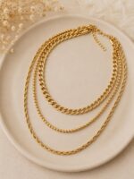 Gold Renk 3'lü Katmanlı Zincir Kolye Kadın Kombin Kolye - Görsel 2