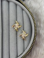 Gold Renk Geometrik Kare Zirkon Taşlı Kadın Küpe - Görsel 2