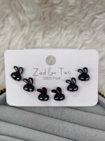 3 Çift Siyah Tavşan Figürlü Çocuk Küpe Seti - Görsel 2