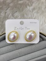 Gold Oval Büyük İnci Küpe - Görsel 2