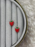 Çilek Figürlü Kırmızı Mineli Küpe - Görsel 2