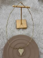 Zirkon Taşlı Kalp Figürlü Gold Choker Kolye - Görsel 2