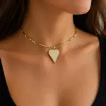 Zirkon Taşlı Kalp Figürlü Gold Choker Kolye