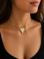 Zirkon Taşlı Kalp Figürlü Gold Choker Kolye