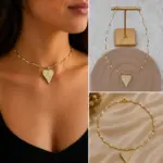 Zirkon Taşlı Kalp Figürlü Gold Choker Kolye - Görsel 4