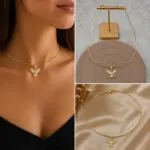 Zirkon Taşlı Kartal Figürlü Gold Kolye - Görsel 4