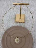 Zirkon Taşlı Kutup Yıldızı Madalyon Gold Choker Kolye - Görsel 3