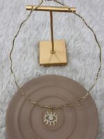 Zirkon Taşlı Güneş Göz Figürlü Gold Choker Kolye - Görsel 3
