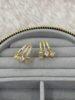 Gold Renk Üçlü Mix Figür Sallantılı Taşlı Küpe - Görsel 3