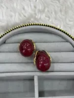 Bordo Taşlı Damla Form Gold Renk Küpe - Görsel 3