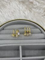 Gold Renk Taşlı Sallantılı Halka Küpe - Görsel 3