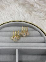 Nazar Figürlü Taşlı Gold Renk Üçlü Halka Küpe - Görsel 3
