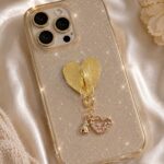 Taşlı Kalp ve El Figürlü Telefon Charmı