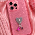 Elbise ve Pembe Taş Detaylı Kalp Telefon Charmı