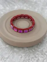 Kırmızı Gövdeli Pembe Taşlı Esnek Bileklik - Görsel 2