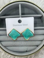 Turkuaz Gold Detaylı Geometrik Küpe - Görsel 3