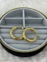 Gold Dokulu Bombeli Küçük Boy Halka Küpe - Görsel 3