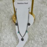 Minimal Yonca Detaylı Boncuklu Çelik Halhal