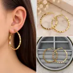 Gold Dokulu Orta Boy Halka Küpe