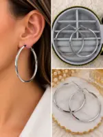 Düz Form Silver Büyük Halka Küpe