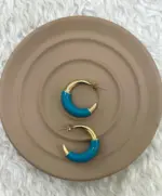 Turkuaz Mineli Yarım Halka Çelik Küpe - Görsel 2