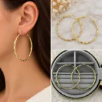 Gold Dokulu Büyük Halka Küpe
