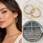Gold Işıltılı Orta Boy Halka Küpe