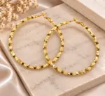 Gold Taş Dokulu Büyük Halka Küpe - Görsel 2